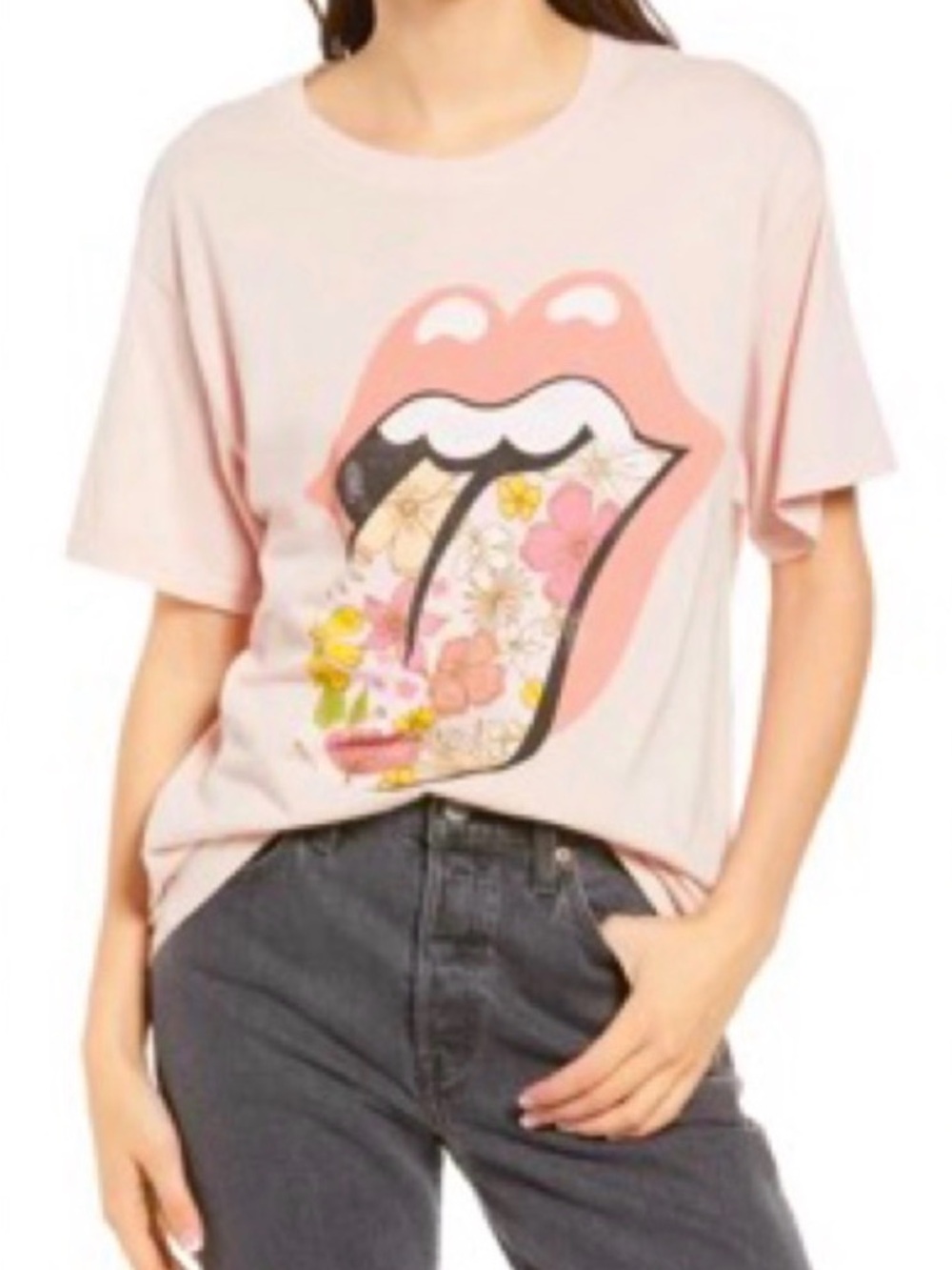 Daydreamer LA Rolling Stones Floral Tongue Tee L